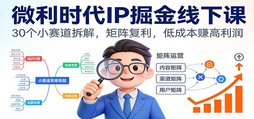 微利时代IP掘金线下课:30个小赛道拆解,矩阵复利,低成本赚高利润-星辰网创 - 网创副业项目资源站