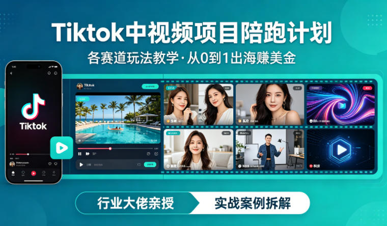 某大佬的Tiktok中视频项目陪跑,涵盖TK各个赛道玩法教学,从0到1出海賺美金