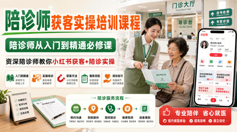 陪诊师获客实操培训课程，陪诊师从入门到精通必修课，资深陪诊师教你小红书获客+陪诊实操 - 星辰网创 - 网创副业项目资源站-星辰网创 - 网创副业项目资源站