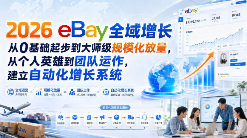 2026 eBay全域增长,从0基础起步到大师级规模化放量,从个人英雄到团队运作,建立自动化增长系统-星辰网创 - 网创副业项目资源站