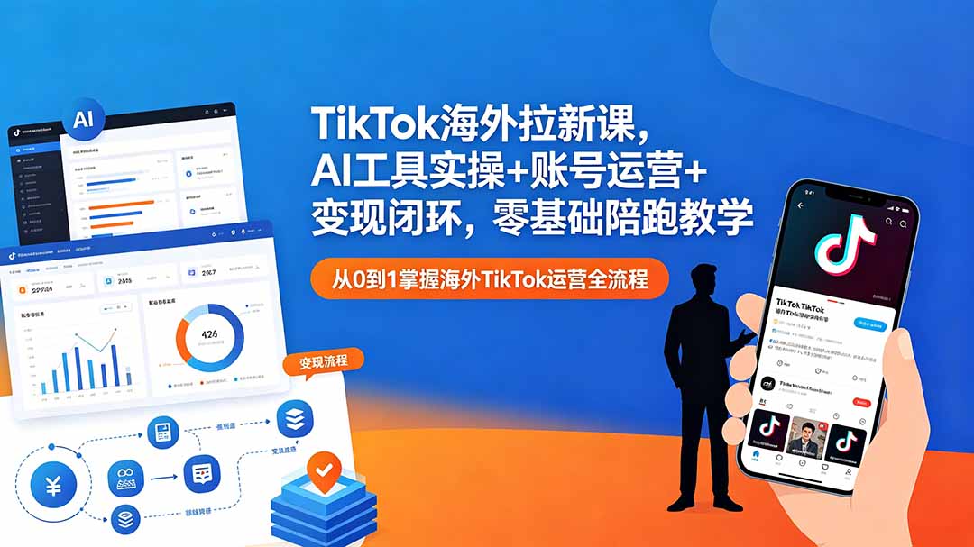 TikTok海外拉新课,AI工具实操+账号运营+变现闭环,零基础陪跑教学-星辰网创 - 网创副业项目资源站