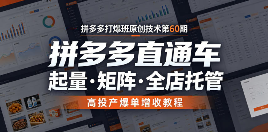 拼多多打爆班原创技术第60期,拼多多直通车,起量・矩阵・全店托管,高投产爆单增收教程-星辰网创 - 网创副业项目资源站