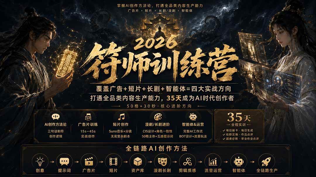 (20179期)符师训练营-35天成为AI时代创作者,广告+短片+漫剧+智能体四大实战方向,掌握从创意到上线的完整工作流-星辰网创 - 网创副业项目资源站