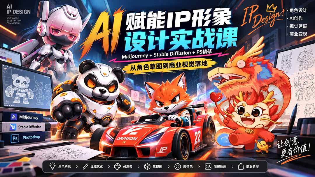 （20552期）AI赋能IP形象设计实战课-无水印：Midjourney+Stable Diffusion+PS精修，从角色草图到商业视觉落地-星辰网创 - 网创副业项目资源站