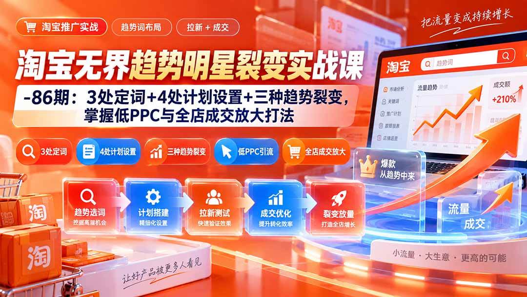 (20320期)淘宝无界趋势明星裂变实战课-86期:3处定词+4处计划设置+三种趋势裂变,掌握低PPC与全店成交放大打法-星辰网创 - 网创副业项目资源站