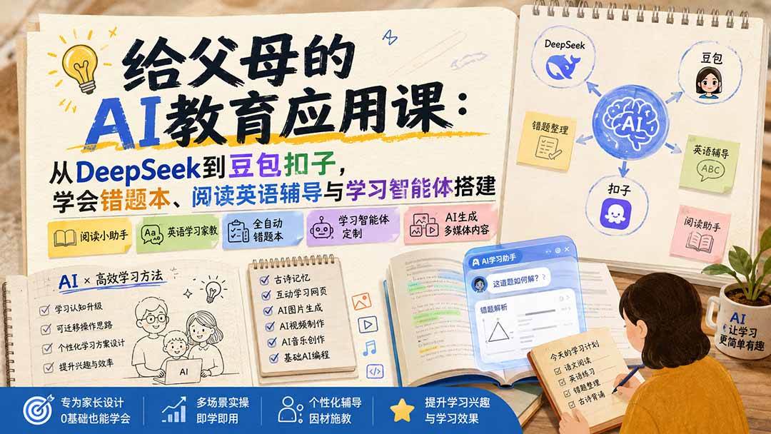 (19890期)给父母的AI教育应用课:从DeepSeek到豆包扣子,学会错题本、阅读英语辅导与学习智能体搭建-星辰网创 - 网创副业项目资源站