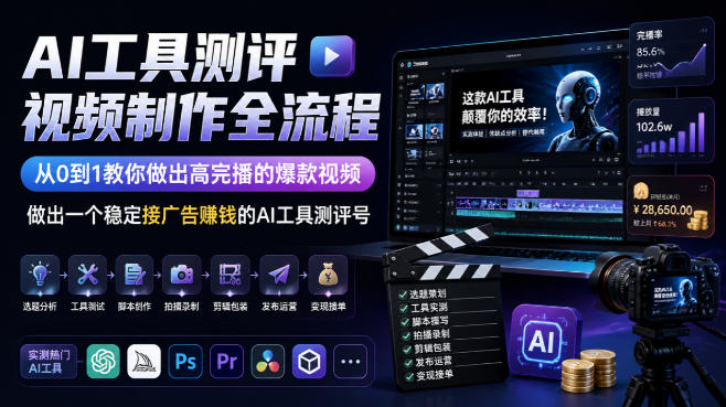 AI工具测评视频制作全流程，从0到1教你做出高完播的爆款视频，做出一个稳定接广告賺钱的AI工具测评号-星辰网创 - 网创副业项目资源站