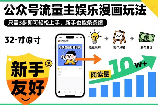 公众号流量主娱乐漫画玩法,只需3步即可轻松上手,新手也能条条爆