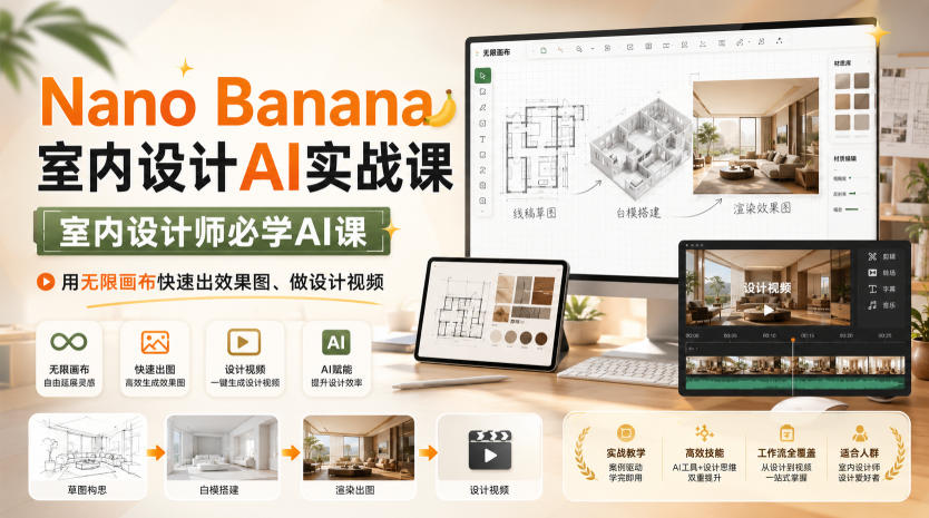 Nano Banana室内设计AI实战课,室内设计师必学AI课,用无限画布快速出效果图、做设计视频-星辰网创 - 网创副业项目资源站