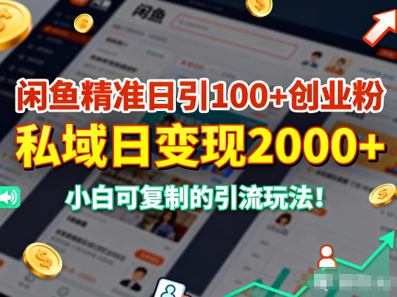 闲鱼精准日引100+创业粉，私域日变现多张，小白可复制的引流玩法 - 星辰网创 - 网创副业项目资源站-星辰网创 - 网创副业项目资源站