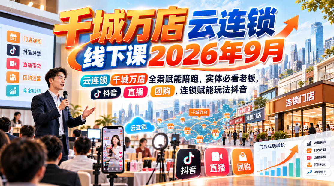 千城万店云连锁线下课2026年9月，云连锁千城万店全案赋能陪跑，实体必看老板，抖音，直播，团购，连锁赋能玩法抖音-星辰网创 - 网创副业项目资源站