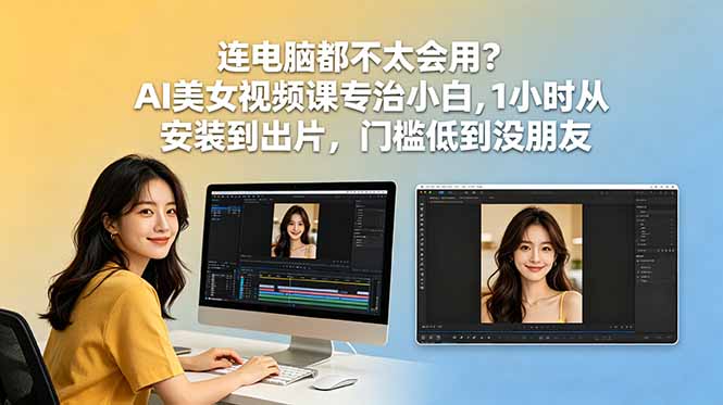 连电脑都不太会用?AI美女视频课专治小白,1小时从安装到出片,门槛低到没朋友-星辰网创 - 网创副业项目资源站