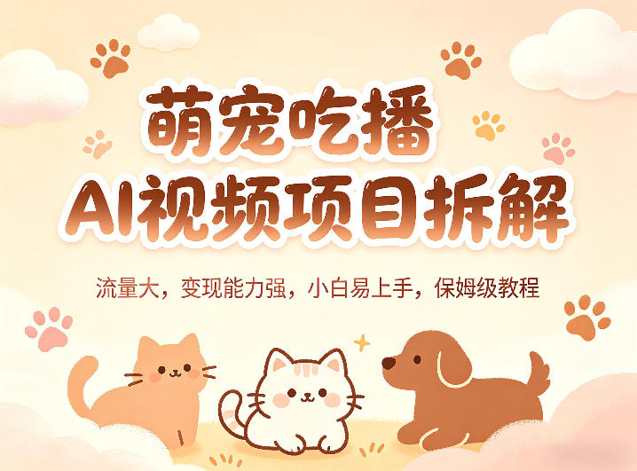 萌宠吃播AI视频项目拆解,流量大,变现能力强,小白易上手,保姆级教程-星辰网创 - 网创副业项目资源站
