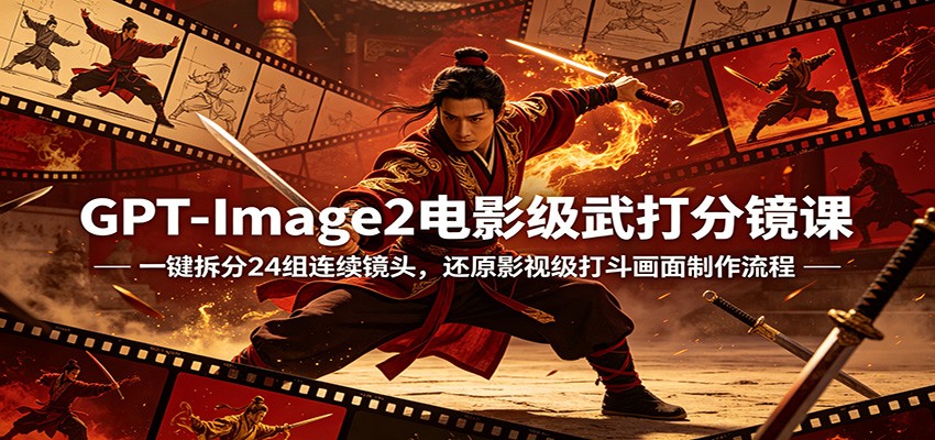 GPT-Image2电影级武打分镜课:一键拆分24组连续镜头,还原影视级打斗画面制作流程-星辰网创 - 网创副业项目资源站