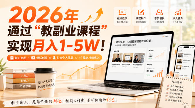2026年通过“教副业课程”实现月入1-5W!毫无保留的全部教给你,长期稳定【揭秘】-星辰网创 - 网创副业项目资源站