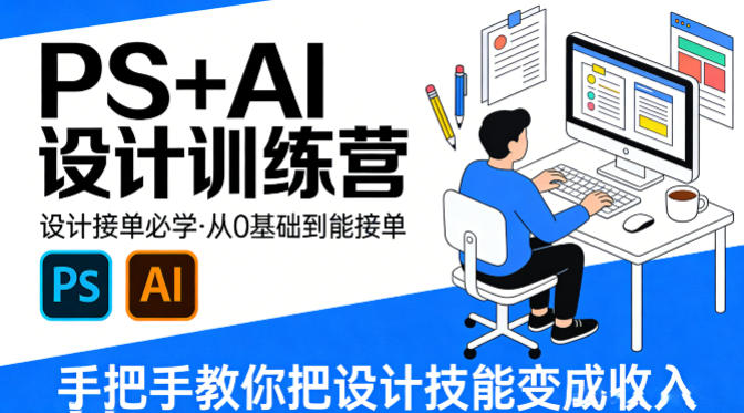 设计接单必学,PS+AI设计训练营,从0基础到能接单,手把手教你把设计技能变成收入