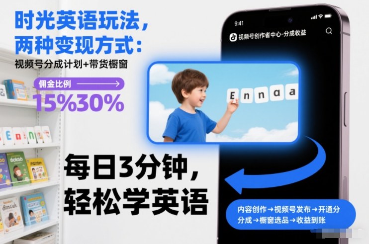 时光英语玩法，两种变现方式：视频号分成计划+带货橱窗 - 星辰网创 - 网创副业项目资源站-星辰网创 - 网创副业项目资源站