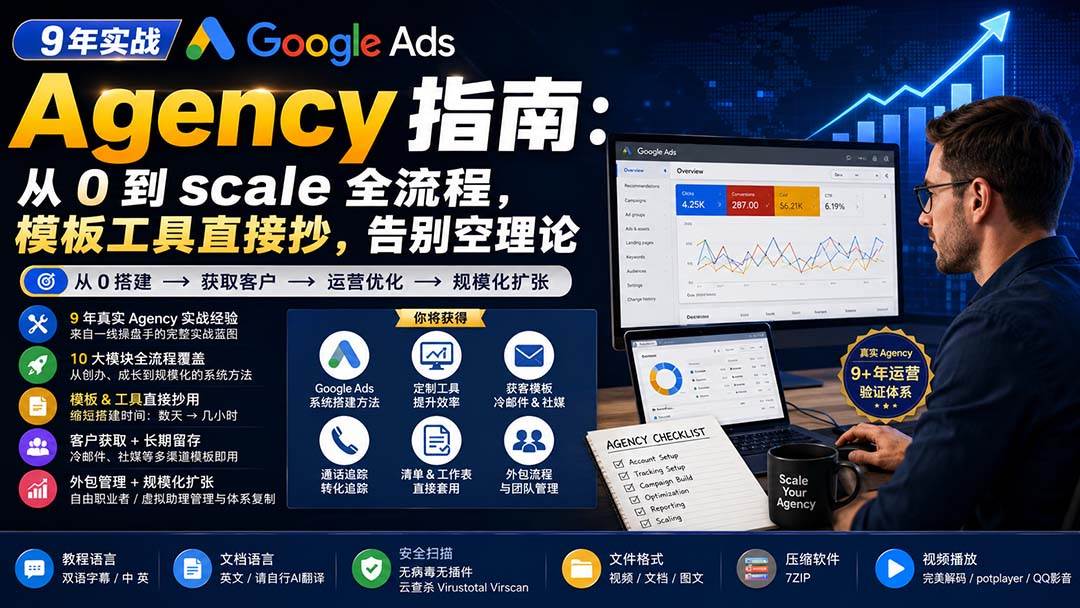 (20139期)9 年实战 Google Ads Agency 指南:从 0 到 scale 全流程,模板工具直接抄,告别空理论【原创双语字幕】-星辰网创 - 网创副业项目资源站
