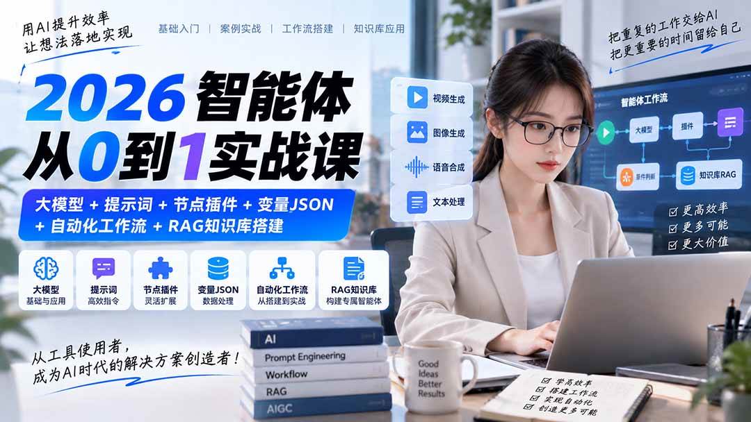 (20546期)2026智能体从0到1实战课|大模型+提示词+节点插件+变量JSON+自动化工作流+RAG知识库搭建-星辰网创 - 网创副业项目资源站
