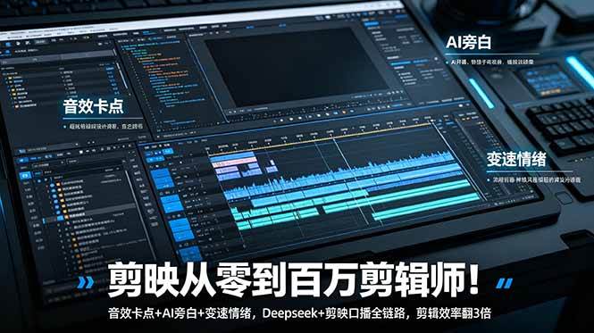 (18867期)剪映从零到百万剪辑师!音效卡点+AI旁白+变速情绪,Deepseek+剪映口播全链路,剪辑效率翻3倍-星辰网创 - 网创副业项目资源站