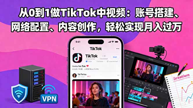 从0到1做TikTok中视频:账号搭建、网络配置、内容创作,轻松实现月入过万-星辰网创 - 网创副业项目资源站