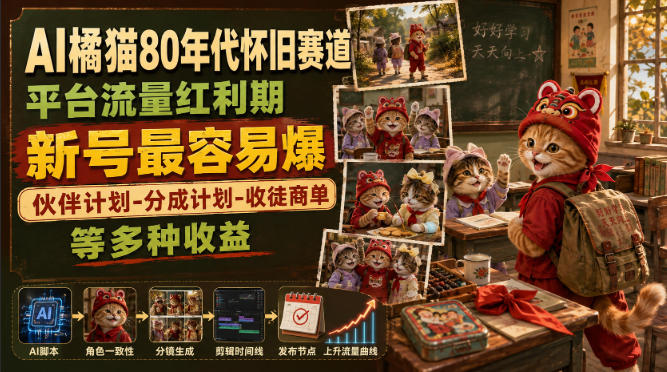 AI橘猫80年代怀旧赛道,平台流量红利期,新号最容易爆,伙伴计划-分成计划-收徒商单等多种收益-星辰网创 - 网创副业项目资源站