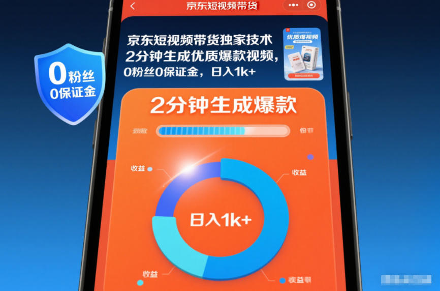 京东短视频带货独家技术,2分钟生成一条优质爆款视频,0粉丝0保证金,日入1k+【揭秘】
