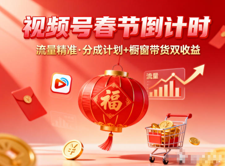 视频号做春节倒计时，流量精准，分成计划+橱窗带货双收益 - 星辰网创 - 网创副业项目资源站-星辰网创 - 网创副业项目资源站
