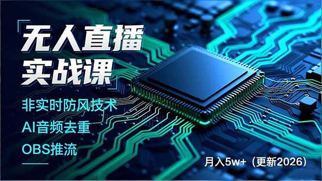 (18399期)无人直播实战课(更新5月10),非实时防风技术、AI音频去重、OBS推流,建立技术壁垒,月入5w+-星辰网创 - 网创副业项目资源站