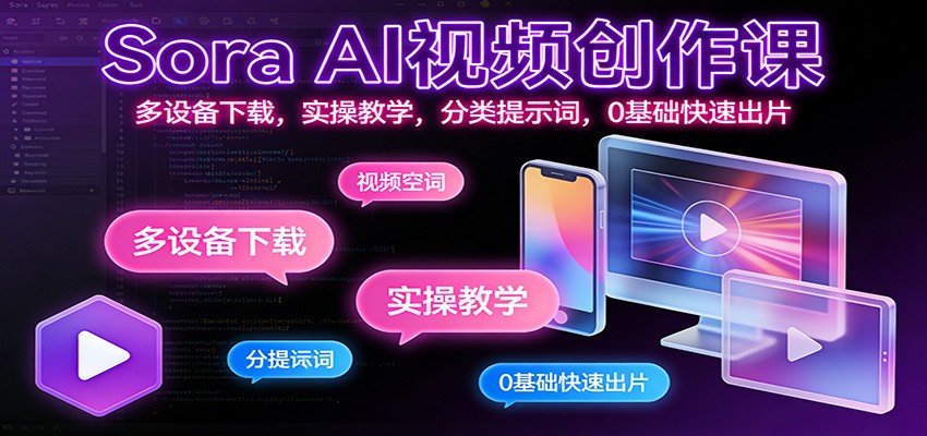 Sora AI视频创作课：多设备下载，实操教学，分类提示词，0基础快速出片 - 星辰网创 - 网创副业项目资源站-星辰网创 - 网创副业项目资源站