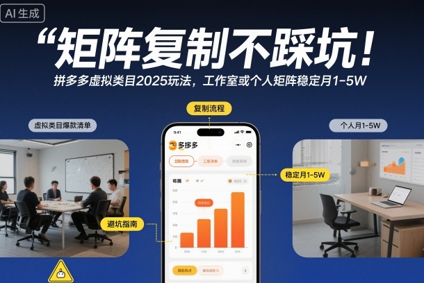 矩阵复制不踩坑!拼多多虚拟类目2025玩法,工作室或者个人矩阵稳定月1-5W【揭秘】