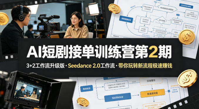 AI短剧接单训练营第2期,3+2工作流升级版,Seedance 2.0工作流,带你玩转新流程极速賺钱