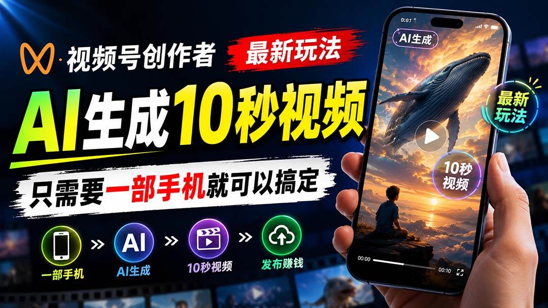 (20136期)视频号创作者最新玩法,AI生成10秒视频,只需要一部手机就可以搞定-星辰网创 - 网创副业项目资源站