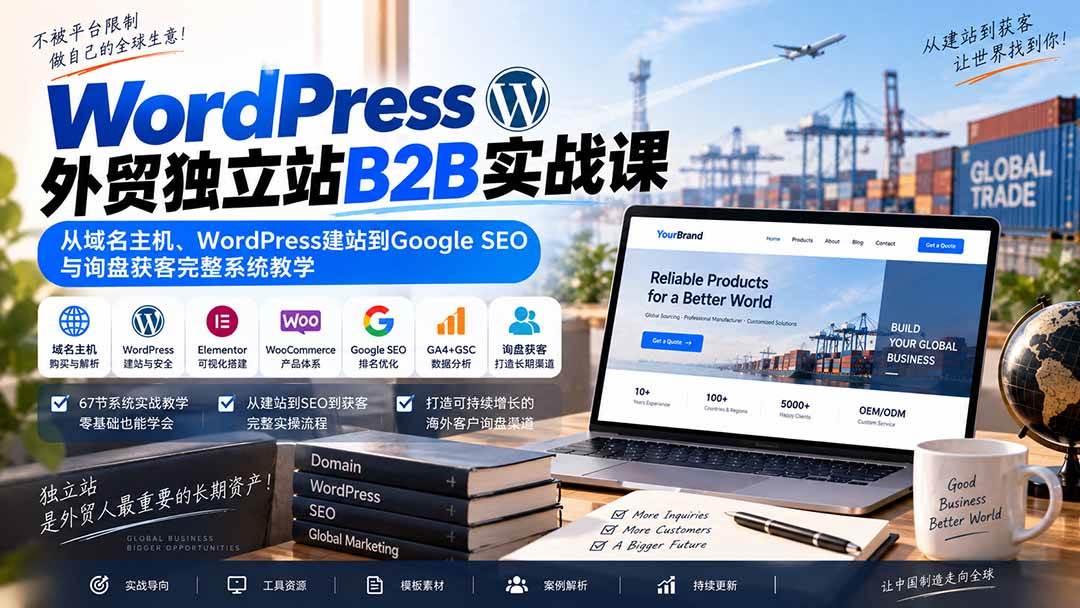 （20526期）WordPress外贸独立站B2B实战课：从域名主机、WordPress建站到Google SEO与询盘获客完整系统教学-星辰网创 - 网创副业项目资源站