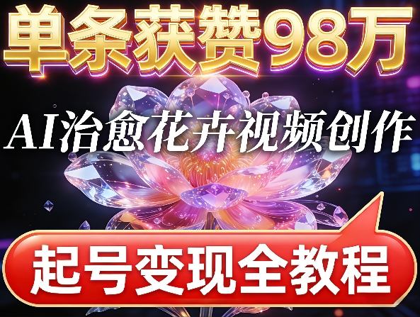 单条获赞98W,AI治愈花卉视频创作,起号变现全教程