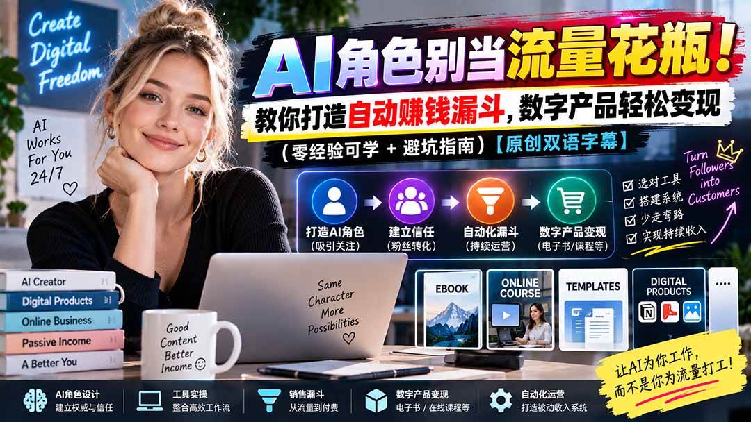 (20475期)AI角色别当流量花瓶!教你打造自动赚钱漏斗,数字产品轻松变现(零经验可学+避坑指南)【原创双语字幕】-星辰网创 - 网创副业项目资源站
