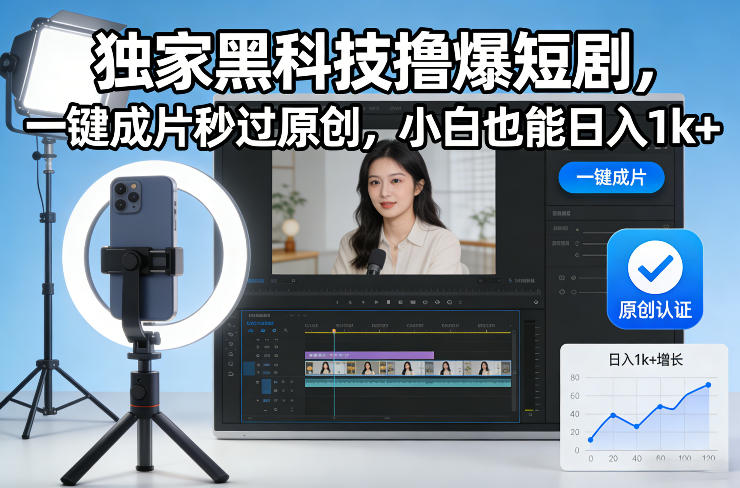 独家黑科技撸爆短剧，一键成片秒过原创，小白也能日入1k+【揭秘】 - 星辰网创 - 网创副业项目资源站-星辰网创 - 网创副业项目资源站
