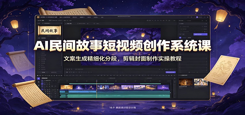 AI民间故事短视频创作系统课：文案生成精细化分段，剪辑封面制作实操教程-星辰网创 - 网创副业项目资源站