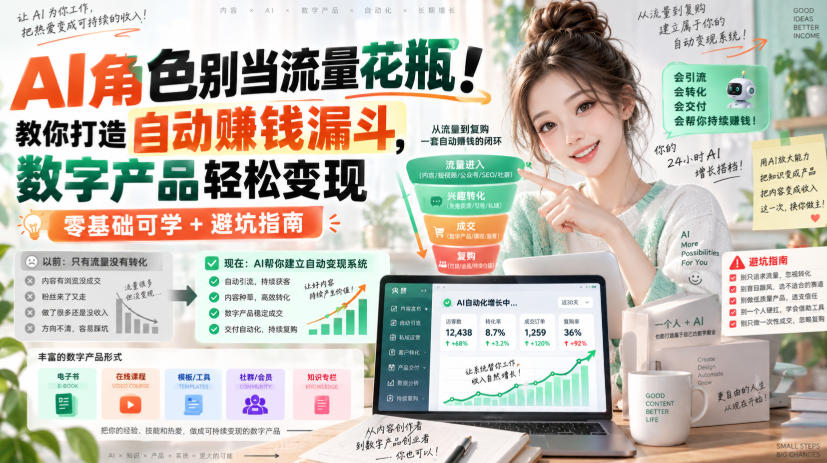 AI角色别当流量花瓶!教你打造自动賺钱漏斗,数字产品轻松变现(零基础可学+避坑指南)【原创双语字幕】-星辰网创 - 网创副业项目资源站