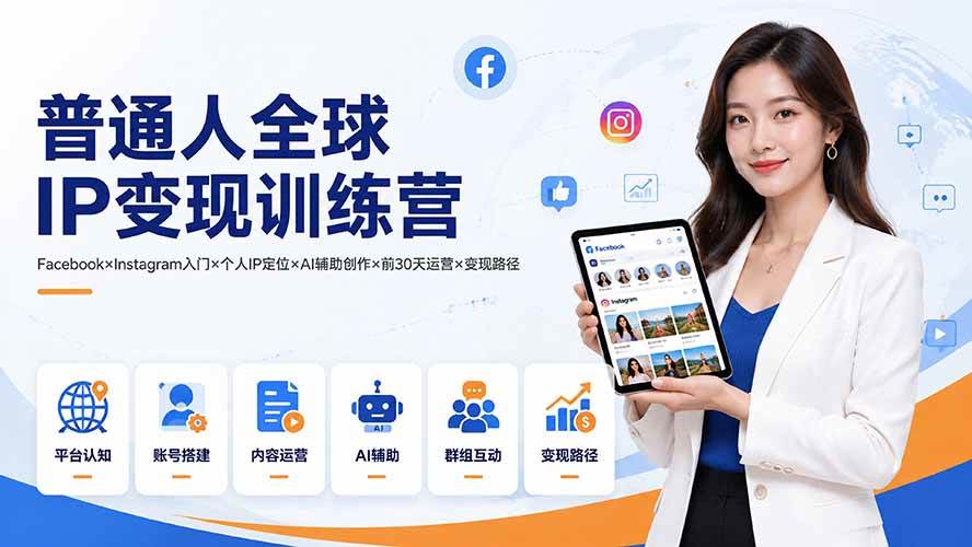 (19568期)普通人全球IP变现训练营:Facebook×Instagram入门×个人IP定位×AI辅助创作×前30天运营×变现路径-星辰网创 - 网创副业项目资源站