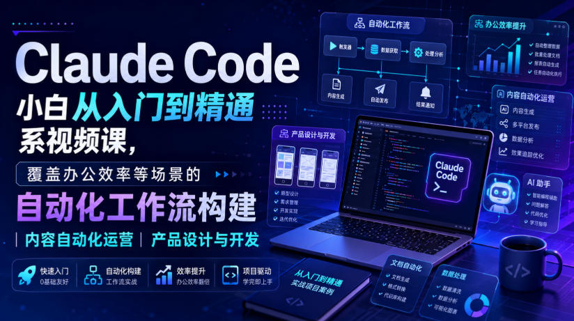 Claude Code小白从入门到精通系视频课,覆盖办公效率等场景的自动化工作流构建|内容自动化运营|产品设计与开发-星辰网创 - 网创副业项目资源站