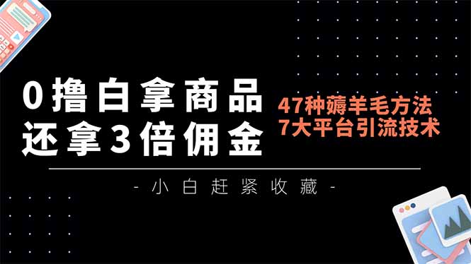 0撸白拿商品，还拿3倍佣金，47种薅羊毛方法，7大平台全方位引流技术教学，精专月入过万 - 星辰网创 - 网创副业项目资源站-星辰网创 - 网创副业项目资源站