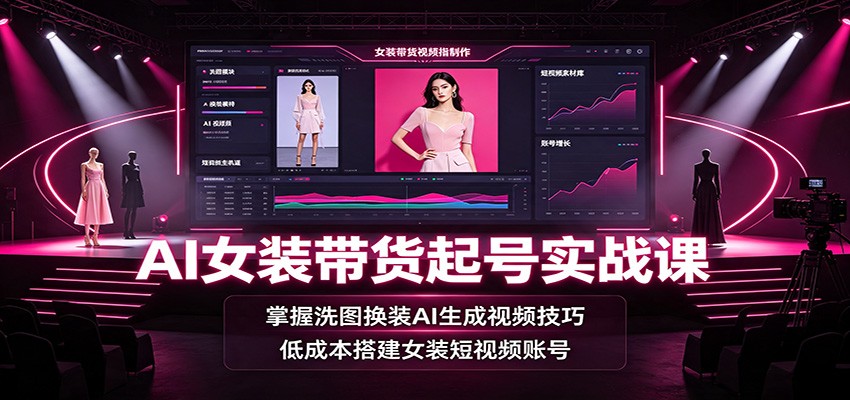 AI女装带货起号实战课：掌握洗图换装AI生成视频技巧，低成本搭建女装短视频账号 - 星辰网创 - 网创副业项目资源站-星辰网创 - 网创副业项目资源站
