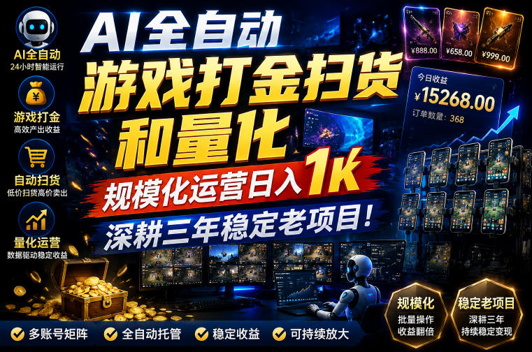 AI全自动游戏打金扫货和量化,规模化运营日入1k,深耕三年稳定老项目!【揭秘】-星辰网创 - 网创副业项目资源站