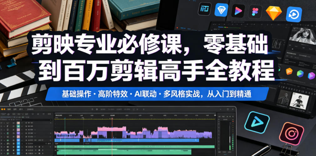 剪映专业必修课,零基础到百万剪辑高手全教程,基础操作・高阶特效・AI联动・多风格实战,从入门到精通-星辰网创 - 网创副业项目资源站