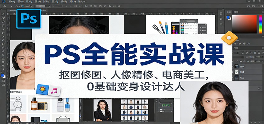 PS全能实战课：抠图修图、人像精修、电商美工，0基础变身设计达人 - 星辰网创 - 网创副业项目资源站-星辰网创 - 网创副业项目资源站