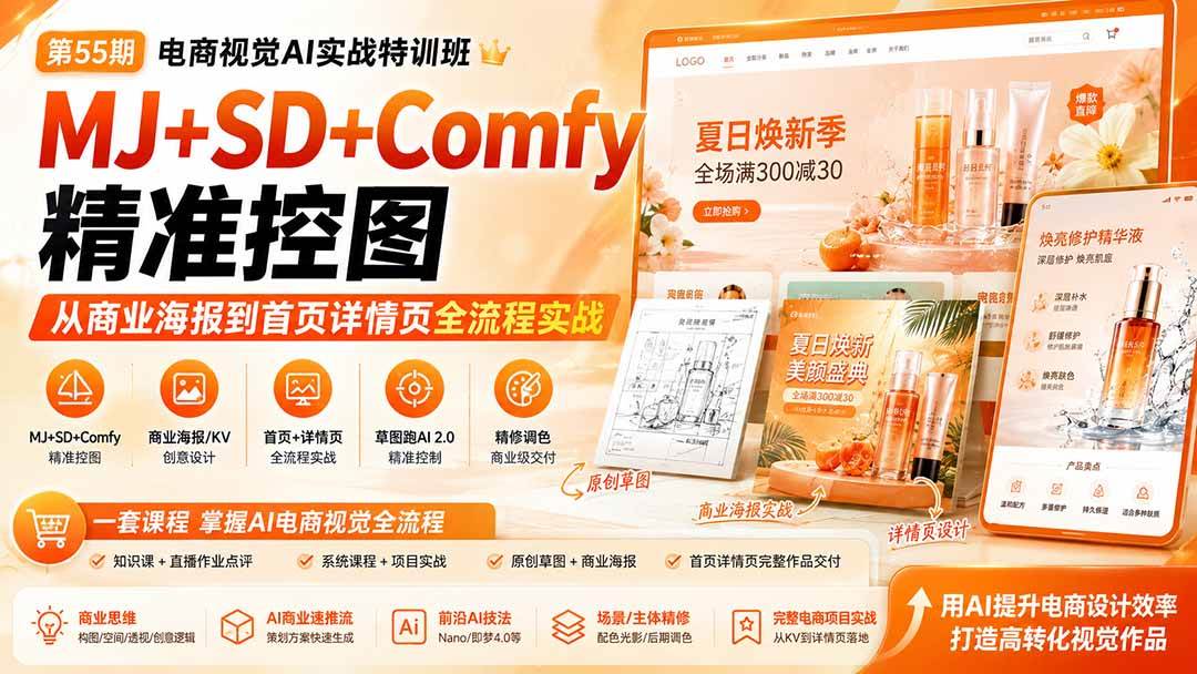 (20027期)电商视觉 AI实战训练营第55期:MJ+SD+Comfy精准控图,从商业海报到首页详情页全流程实战-星辰网创 - 网创副业项目资源站