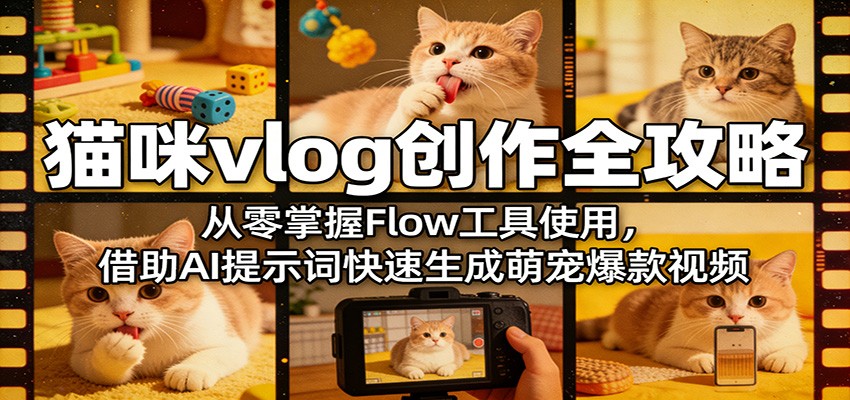 猫咪vlog创作全攻略：从零掌握Flow工具使用，借助AI提示词快速生成萌宠爆款视频 - 星辰网创 - 网创副业项目资源站-星辰网创 - 网创副业项目资源站