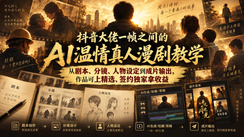抖音大佬一帧之间的AI温情真人漫剧教学,从剧本、分镜、人物设定到成片输出,作品可上精选、签约独家拿收益-星辰网创 - 网创副业项目资源站