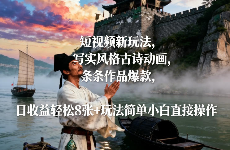 短视频新玩法，写实风格古诗动画，条条作品爆款，日收益轻松8张+玩法简单小白直接操作-星辰网创 - 网创副业项目资源站